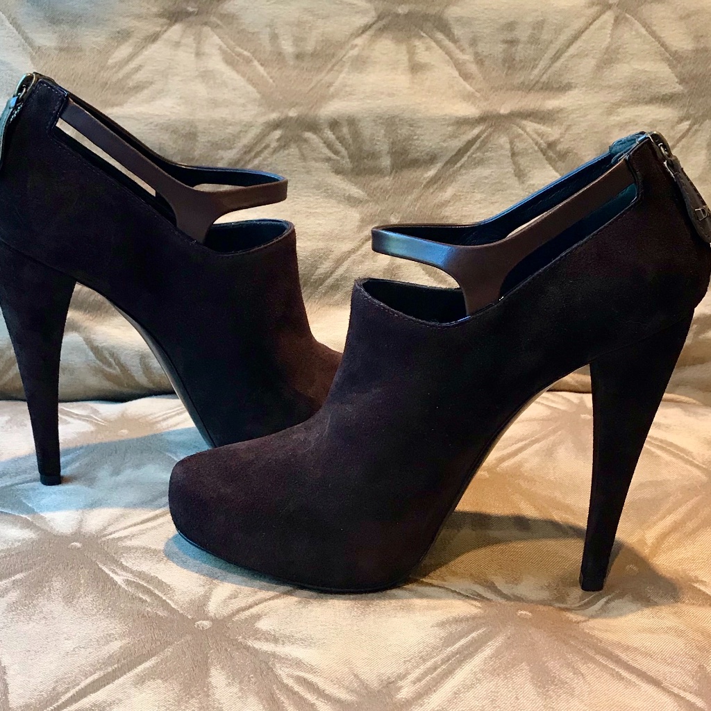 Donna Karan Chocolate Brown Suede Booties